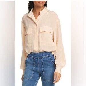 FRAME 100% SILK Safari Button-Down Shirt | Light Tan/Beige